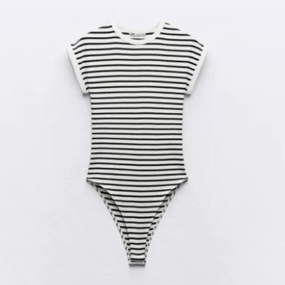 Zara black and white striped body suit, size large
